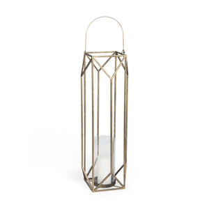 HomeRoots 36" Gold Distressed Geometric Lantern - Handmade Metal Candle Holder for Elegant Home Decor & Events 609340
