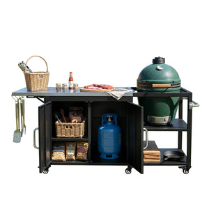 English Elm K&k Stainless Steel Outdoor Grill Cart with Cabinet Drop Leaf and Swivel Casters N707P397500B