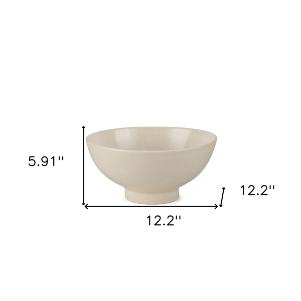 Homeroots 12" Cream Ceramic Round Pedestal Centerpiece Bowl - Artisan Crafted Elegance For Home Décor Display   609342