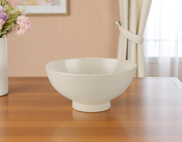 Homeroots 12" Cream Ceramic Round Pedestal Centerpiece Bowl - Artisan Crafted Elegance For Home Décor Display   609342