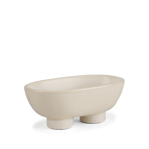 Homeroots 8" Cream Ceramic Oval Pedestal Centerpiece Bowl - Handmade Decorative Piece With Unique Glaze Finish   609343