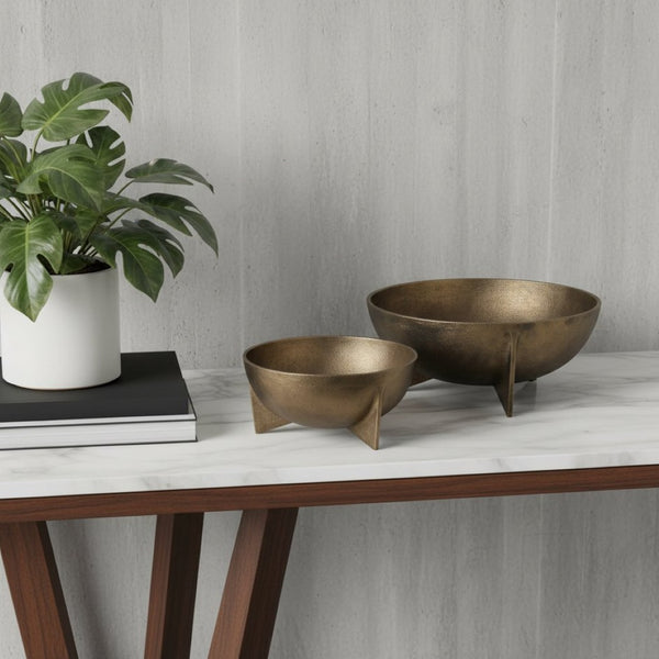 HomeRoots 14" Gold Metal Round Centerpiece Bowl Set – Elegant Decorative Accents for Home Styling & Events 609345
