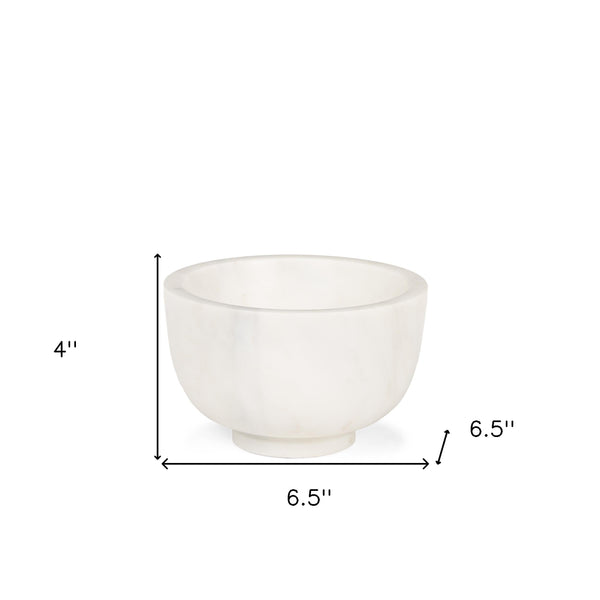 Homeroots 7" White Marble Round Decorative Bowl - Artisan-crafted Elegance For Serving & Home Décor Accents   609347