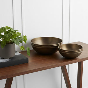 HomeRoots 11" Brass Metal Round Centerpiece Bowl - Elegant Decorative Accent for Dining, Serving & Gifting 609350