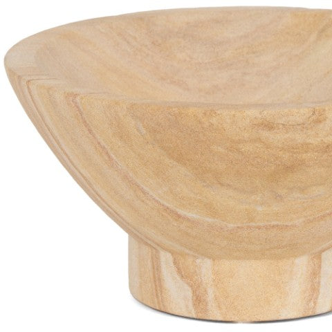 Homeroots 8" Beige Sandstone Round Pedestal Bowl - Modern Decorative Centerpiece For Stylish Home Décor   609351