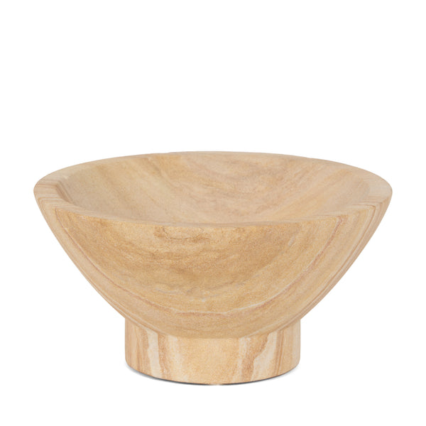 Homeroots 8" Beige Sandstone Round Pedestal Bowl - Modern Decorative Centerpiece For Stylish Home Décor   609351