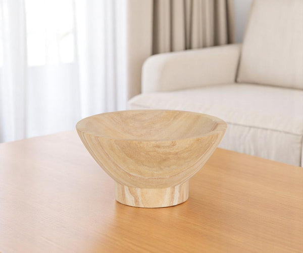 Homeroots 8" Beige Sandstone Round Pedestal Bowl - Modern Decorative Centerpiece For Stylish Home Décor   609351