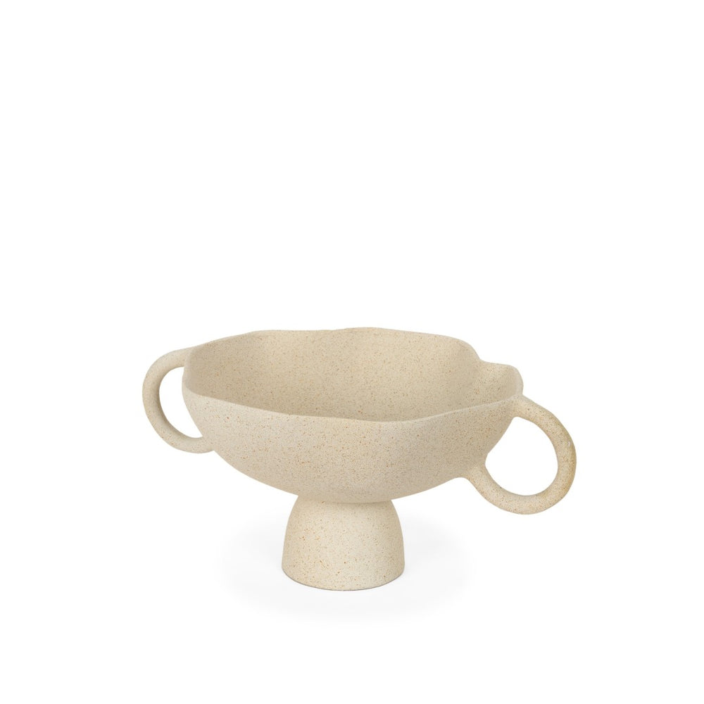 HomeRoots 11" Beige Cast Aluminum Pedestal Centerpiece Bowl with Handles - Elegant Artisan Design for Décor 609352