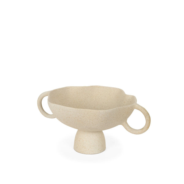 HomeRoots 11" Beige Cast Aluminum Pedestal Centerpiece Bowl with Handles - Elegant Artisan Design for Décor 609352