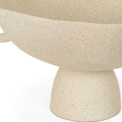 Homeroots 11" Beige Cast Aluminum Round Pedestal Bowl With Handles - Elegant Decorative Centerpiece Accent   609352