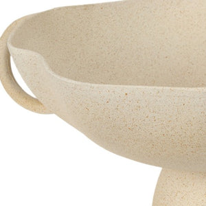 Homeroots 16" Elegant Beige Cast Aluminum Round Pedestal Bowl With Handles - Unique Home Décor Accent Piece   609353