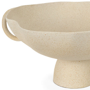 Homeroots 16" Elegant Beige Cast Aluminum Round Pedestal Bowl With Handles - Unique Home Décor Accent Piece   609353