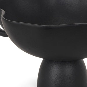 Homeroots 11" Black Metal Round Pedestal Centerpiece Bowl - Modern Decor With Unique Organic Rim Design   609354