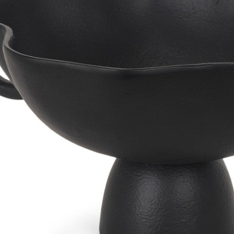 Homeroots 11" Black Metal Round Pedestal Centerpiece Bowl - Modern Decor With Unique Organic Rim Design   609354