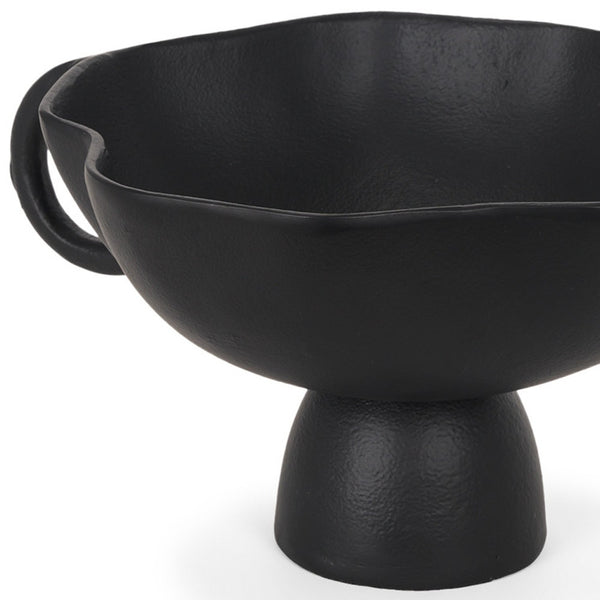Homeroots 11" Black Metal Round Pedestal Centerpiece Bowl - Modern Decor With Unique Organic Rim Design   609354