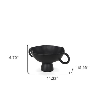 Homeroots 11" Black Metal Round Pedestal Centerpiece Bowl - Modern Decor With Unique Organic Rim Design   609354