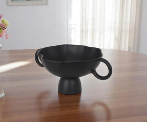 Homeroots 11" Black Metal Round Pedestal Centerpiece Bowl - Modern Decor With Unique Organic Rim Design   609354