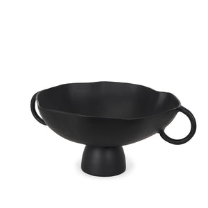 HomeRoots 16" Black Metal Round Pedestal Centerpiece Bowl - Modern Elegance for Home Decor & Event Styling 609355