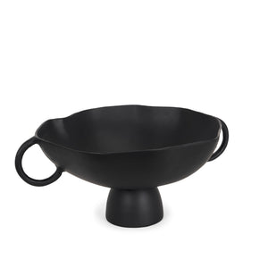 HomeRoots 16" Black Metal Round Pedestal Centerpiece Bowl - Modern Elegance for Home Decor & Event Styling 609355