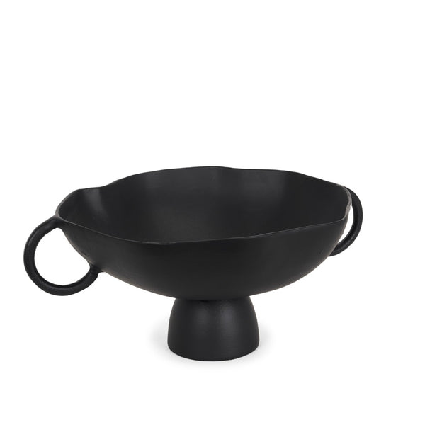 HomeRoots 16" Black Metal Round Pedestal Centerpiece Bowl - Modern Elegance for Home Decor & Event Styling 609355