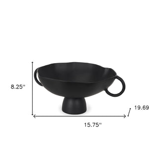 HomeRoots 16" Black Metal Round Pedestal Centerpiece Bowl - Modern Elegance for Home Decor & Event Styling 609355