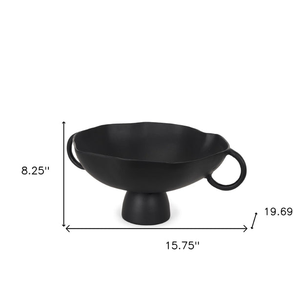 HomeRoots 16" Black Metal Round Pedestal Centerpiece Bowl - Modern Elegance for Home Decor & Event Styling 609355