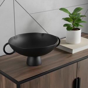 HomeRoots 16" Black Metal Round Pedestal Centerpiece Bowl - Modern Elegance for Home Decor & Event Styling 609355