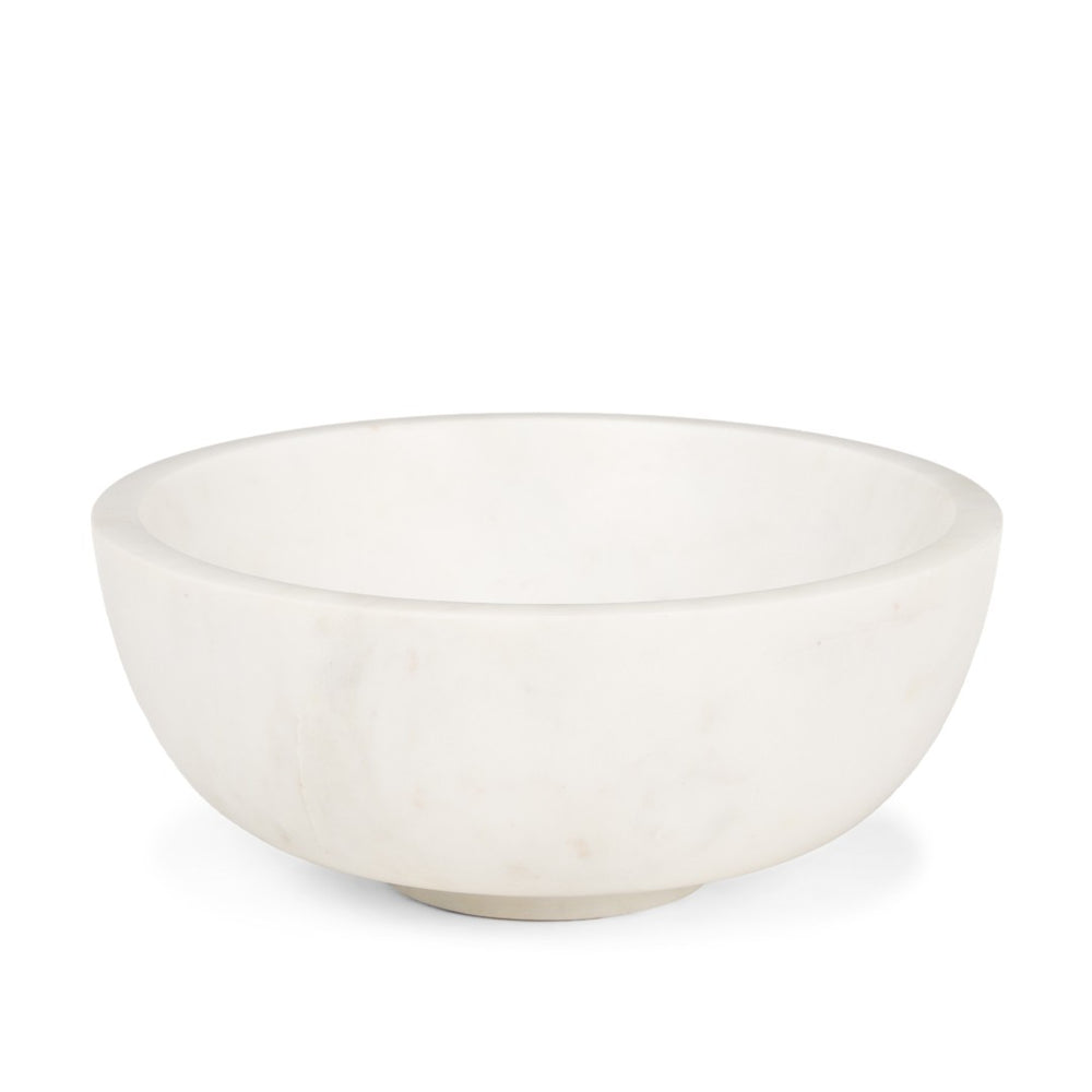 HomeRoots 10" White Marble Round Centerpiece Bowl - Handcrafted Elegance for Serving and Stylish Display 609356