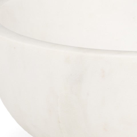 Homeroots 10" Elegant White Marble Round Centerpiece Bowl - Handcrafted, Food Safe, Modern Décor For Dining   609356
