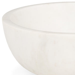 Homeroots 10" Elegant White Marble Round Centerpiece Bowl - Handcrafted, Food Safe, Modern Décor For Dining   609356