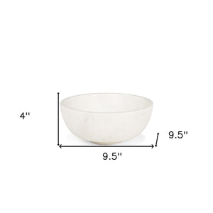 Homeroots 10" Elegant White Marble Round Centerpiece Bowl - Handcrafted, Food Safe, Modern Décor For Dining   609356