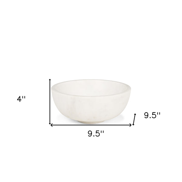 Homeroots 10" Elegant White Marble Round Centerpiece Bowl - Handcrafted, Food Safe, Modern Décor For Dining   609356