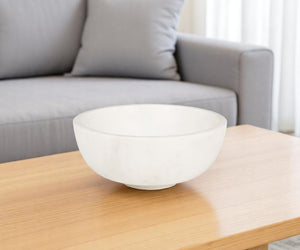 Homeroots 10" Elegant White Marble Round Centerpiece Bowl - Handcrafted, Food Safe, Modern Décor For Dining   609356