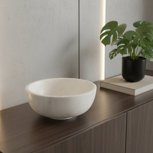 HomeRoots 10" White Marble Round Centerpiece Bowl - Handcrafted Elegance for Serving and Stylish Display 609356