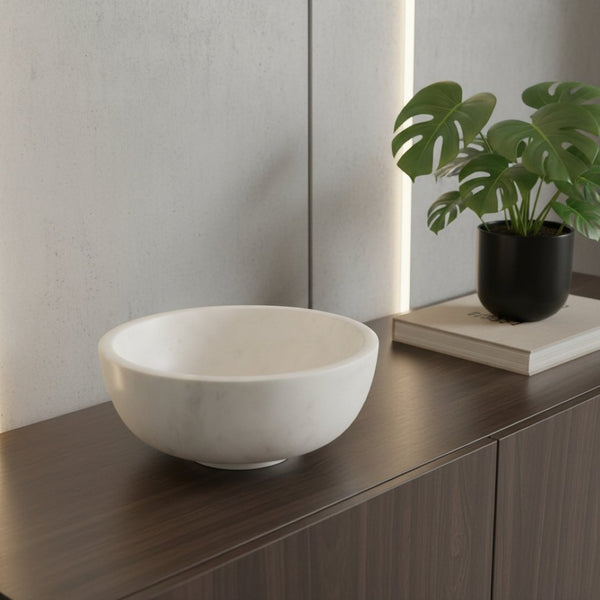 HomeRoots 10" White Marble Round Centerpiece Bowl - Handcrafted Elegance for Serving and Stylish Display 609356