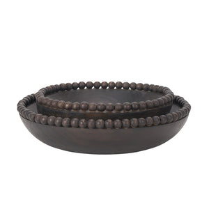 HomeRoots Set of Two Black Solid Wood Round Bowls – Modern Beaded Edge Centerpieces for Elegant Dining Decor 609357