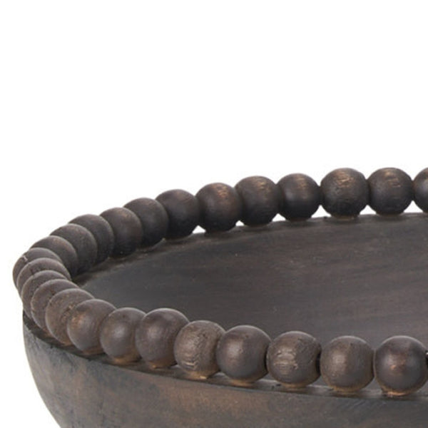 HomeRoots Set of Two Black Solid Wood Round Bowls – Modern Beaded Edge Centerpieces for Elegant Dining Decor 609357