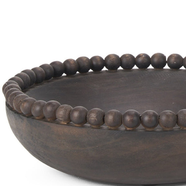 HomeRoots Set of Two Black Solid Wood Round Bowls – Modern Beaded Edge Centerpieces for Elegant Dining Decor 609357