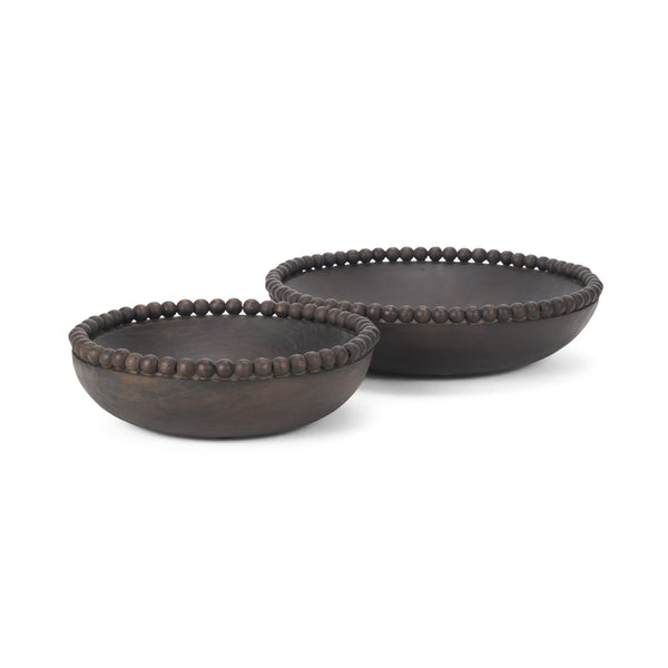 HomeRoots Set of Two Black Solid Wood Round Bowls – Modern Beaded Edge Centerpieces for Elegant Dining Decor 609357