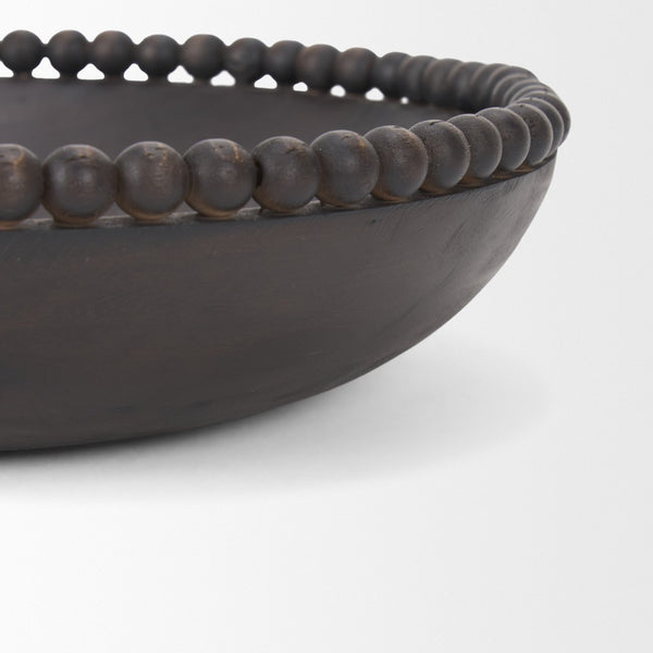 HomeRoots Set of Two Black Solid Wood Round Bowls – Modern Beaded Edge Centerpieces for Elegant Dining Decor 609357