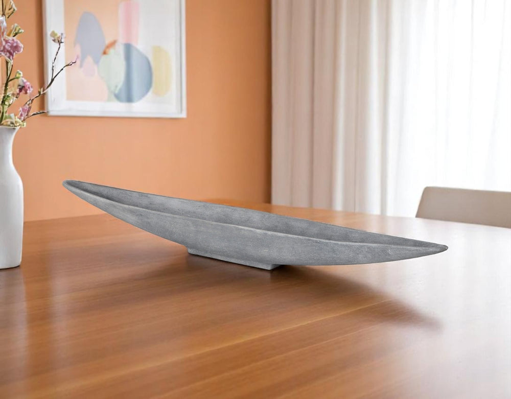 Homeroots 39" Gray Cast Aluminum Oval Centerpiece Bowl - Unique Handmade Long Boat Design For Modern Decor   609360