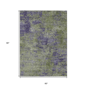 HomeRoots 5' Abstract Area Rug in Olive Green & Dark Purple - Durable, Washable for Indoor & Outdoor Use 5' X 8' 609362
