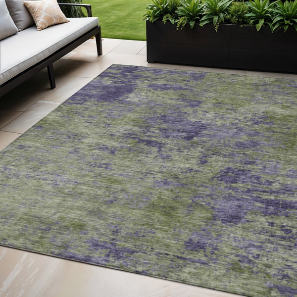 HomeRoots 5' Abstract Area Rug in Olive Green & Dark Purple - Durable, Washable for Indoor & Outdoor Use 5' X 8' 609362