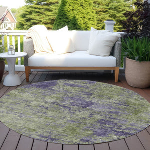 HomeRoots 5' Abstract Area Rug in Olive Green & Dark Purple - Durable, Washable for Indoor & Outdoor Use 8' Round 609363