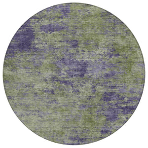 HomeRoots 5' Abstract Area Rug in Olive Green & Dark Purple - Durable, Washable for Indoor & Outdoor Use 8' Round 609363