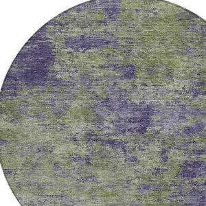 HomeRoots 5' Abstract Area Rug in Olive Green & Dark Purple - Durable, Washable for Indoor & Outdoor Use 8' Round 609363