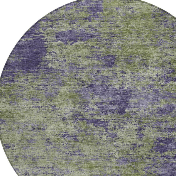 HomeRoots 5' Abstract Area Rug in Olive Green & Dark Purple - Durable, Washable for Indoor & Outdoor Use 8' Round 609363