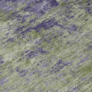 HomeRoots 5' Abstract Area Rug in Olive Green & Dark Purple - Durable, Washable for Indoor & Outdoor Use 8' Round 609363