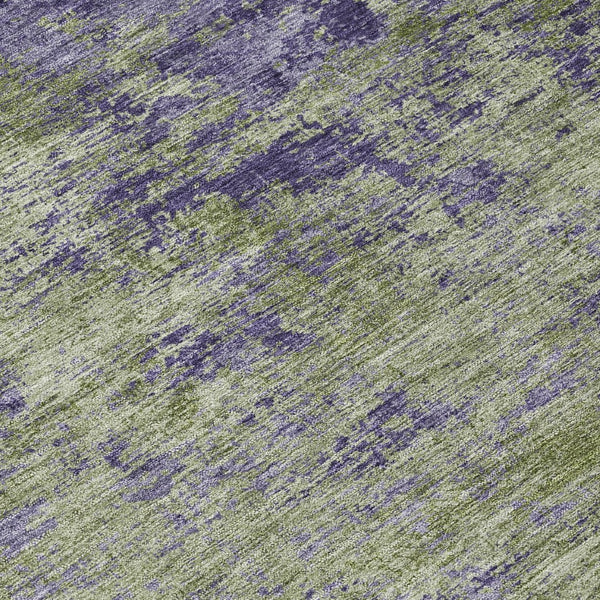 HomeRoots 5' Abstract Area Rug in Olive Green & Dark Purple - Durable, Washable for Indoor & Outdoor Use 8' Round 609363