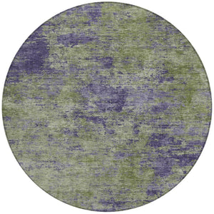 HomeRoots 5' Abstract Area Rug in Olive Green & Dark Purple - Durable, Washable for Indoor & Outdoor Use 8' Round 609363